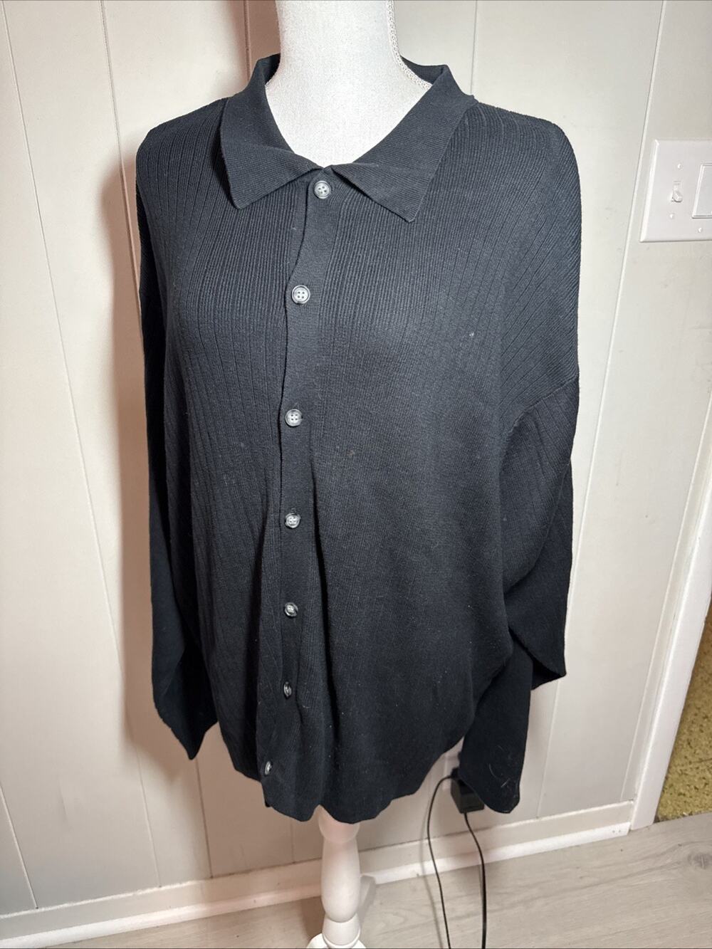 MENS BRANDINI COLLEZIONI Black BUTTONS POLO LONG SLEEVES SWEATER 2XL AA1